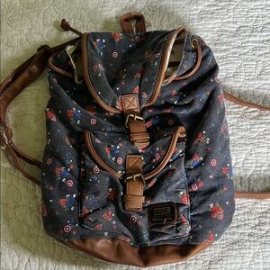 Loungefly Marvel Navy Floral Backpack with Brown Accents